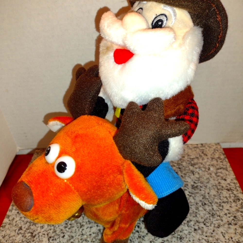 Christmas Santa Riding Rudolph Animatronic Singing Walking Plush WORKS Vntg Rare